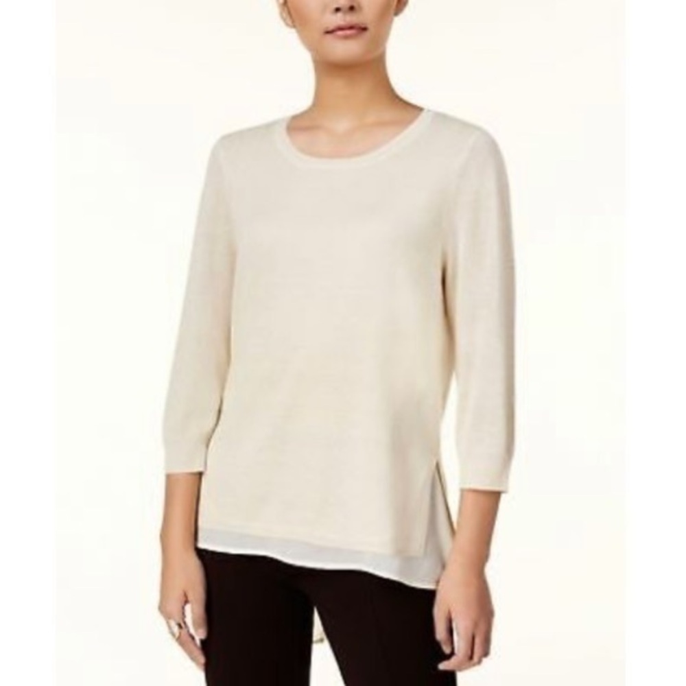 NY Collection Ivory Solid Sweatshirt Metallic sz L